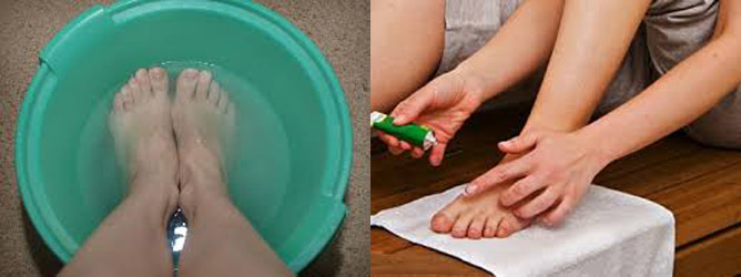 нанесение лечебного крема на ногти