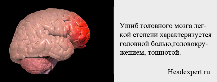 Ушиб головного мозга легкой степени проявляется головной болью и головокружением